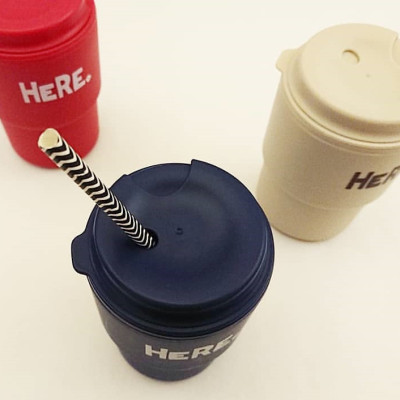 Combo cốc giữ nhiệt có nắp xoay Here 320ml + set 150 chiếc ống hút φ5x180mm - made in Japan