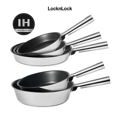 Chảo SUIT STS LocknLock  - hệ thống khóa dầu - Thép không gỉ - Thiết kế móc treo - Dùng bếp từ - Màu tự nhiên