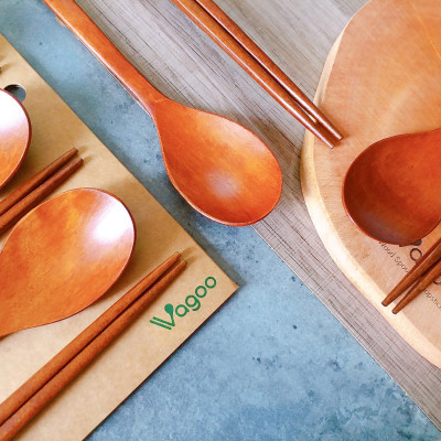 Bộ Muỗng Đũa Gỗ Xuất Nhật, Hàn - VAGOO - Làm Thủ Công Chống Thấm Chống Ẩm Mốc An Toàn Cho Sức Khoẻ