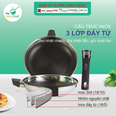 Bộ nồi chảo Blackcube 3 lớp đúc liền đáy từ đa năng chống dính Kims cook T&K  03-1 Pcs , tặng 1 sạn inox