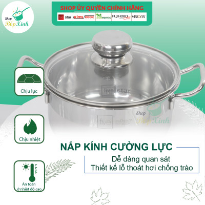 Bộ nồi chảo chống dính Fivestar 3 đáy từ nắp kính ( tặng 2 vá canh )