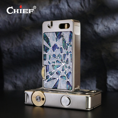 Hột Quẹt Bật Lửa Xăng Đá Chief CF721-BG Mở Nắp Đánh Lửa Tự Động Khảm Xà Cừ Độc Đáo Lạ Mắt