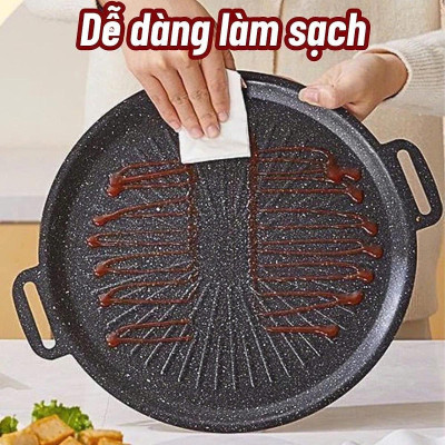 Chảo nướng đá chống dính, chảo nướng thịt BBQ không dầu Hàn Quốc dùng cho mọi loại bếp size 32cm Hàng Loại 1
