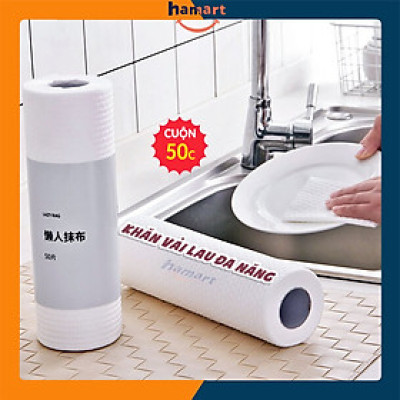 Cuộn 50 Khăn Giấy Lau Bếp Đa Năng Vải Không Dệt Thấm Hút Lau Sạch Dầu Mỡ Có Móc Treo HÀNG LOẠI 1