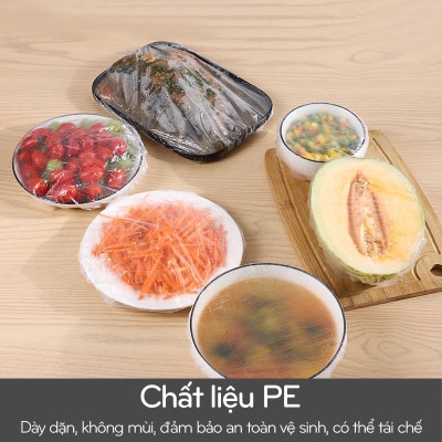Com 2 túi 100 màng bọc thực phẩm bo chun co giãn thông minh , phù hợp mọi hình dạng ,giúp thực phẩm luôn tươi mới  tiện lợi tiết kiệm an toàn 