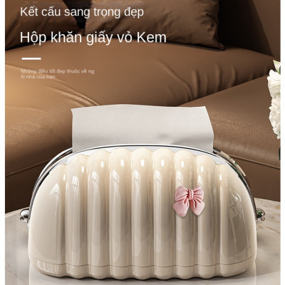 Hộp Đựng Giấy Ăn Rút Hình Vỏ Sò Kèm Nơ Hồng Có Lò Xo - Hộp Đựng Giấy Ăn Cao Cấp - Hàng Chính Hãng MINIIN