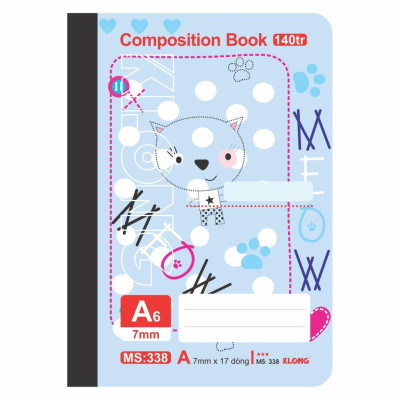 Sổ kẻ ngang may dán gáy Composition book KLONG A6 140 trang 58/92; MS: 338