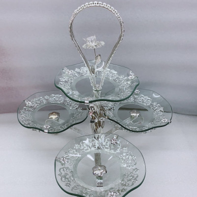 KHAY ĐỰNG BÁNH KẸO HOA QUẢ THỦY TINH 4 TẦNG - VD26