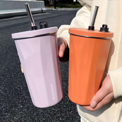 Ly Giữ Nhiệt 600ML inox 304 Vỏ Ngoài Nhám Thời Trang Sang Trọng Cao Cấp Có Kèm Theo Ống Hút (Màu ngẫu nhiên) - Hàng chính hãng