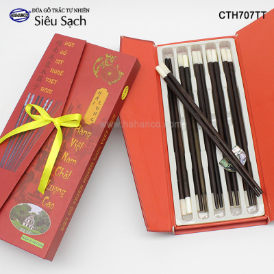 Đũa gỗ Trắc đầu ốc xà cừ trắng (Hộp 10 Đôi tròn) CTH707TT - Tặng kèm hộp đẹp làm quà tặng