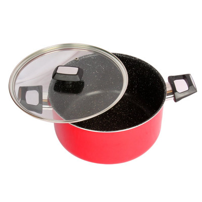 Combo 2 món cao cấp Hàn Quốc, nồi chống dính vân đá Kimscook, quai chống nóng, nắp kính cường lực viền inox size 24 cm và Chảo đúc chống dính Ecoramic Megastone cao cấp sâu lòng màu mận tím 28 cm, dùng bếp gas, hồng ngoại, ... Hàng chính hãng