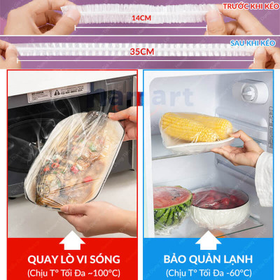 Túi 100 Màng Bọc Thực Phẩm Bo Chun Co Giãn PE Hamart Đựng Bảo Quản Thức Ăn Đa Năng Tiện Lợi