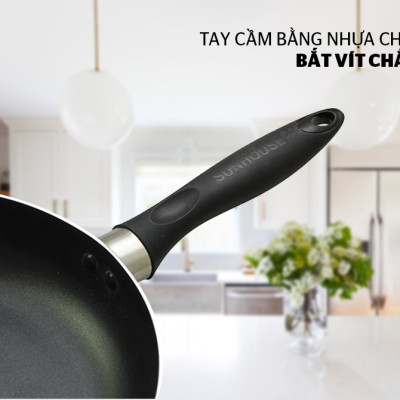 Chảo chống dính trơn SUNHOUSE Size 18-30cm CT18 CT20 CT24 CT26 CT28 CT30 chống dính Whitford (USA) cao cấp, không dùng bếp từ - Hàng chính hãng