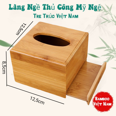 Hộp Khăn Giấy Bằng gỗ Tre có khay kéo tiện lợi ( Tặng kèm 1 khăn lau bàn trà) Màu vẫn gỗ tre rất đẹp - Hàng Việt nam