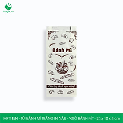 MFT1T5N - 24x10x4 cm - 200 Túi bánh mì Trắng, in sẵn họa tiết GIỎ BÁNH MÌ - Bao bánh mì Túi giấy thực phẩm an toàn