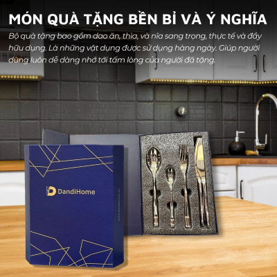Bộ dụng cụ bàn ăn kèm hộp quà tặng dao thìa nĩa Inox DandiHome cao cấp