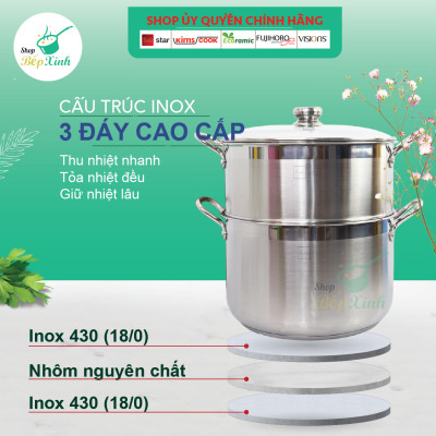 Bộ xửng hấp đáy từ cao cấp Fivestar standard inox 430 nắp kính size 30cm , tặng 1 muỗng canh
