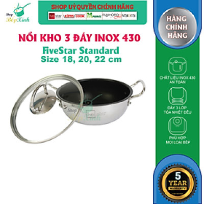 Nồi inox 3 Đáy Chống Dính 20cm Fivestar ( tặng 1 sạn dừa),bếp từ , gas, hồng ngoại