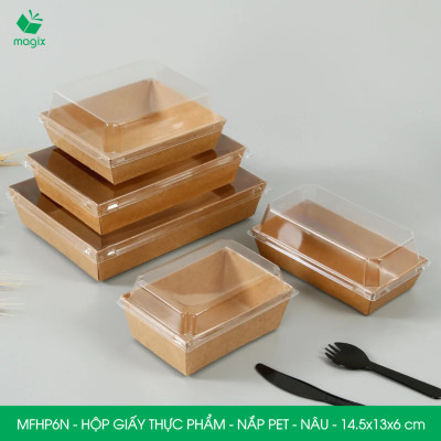 MFHP6N - 14.5x13x6 cm - 25 hộp giấy nắp PET kraft nâu đựng thực phẩm, thức ăn mang đi
