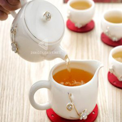 Bộ ly uống trà cao cấp dát vàng 24k MT Gold Art- Hàng chính hãng, trang trí nhà cửa, quà tặng dành cho sếp, đối tác, khách hàng.