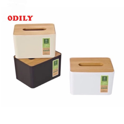 Hộp Giấy Ăn odily Thân Nhựa Mặt Gỗ Tre Sang Trọng Đựng Giấy Tròn, Giấy Vuông, Giấy Chữ Nhật