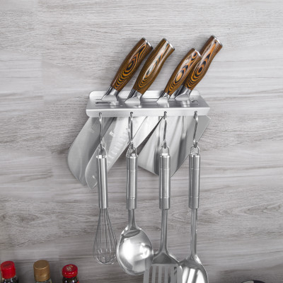 Kệ treo dao kéo Inox 304 có 4 móc treo dán tường Hobby home decor KDT