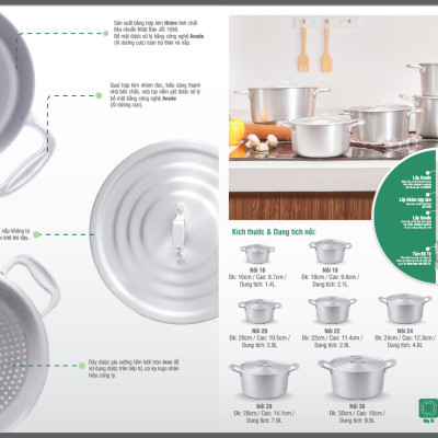 Bộ 3 Nồi Nhôm Kim Hằng ĐB Quai Tròn Xi Bóng T3 Nhỏ 16-18-20