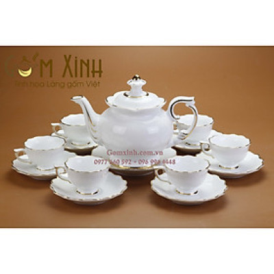 Bộ ấm chén Bát Tràng_Bộ trà Phú Quý vàng kim miệng lượn