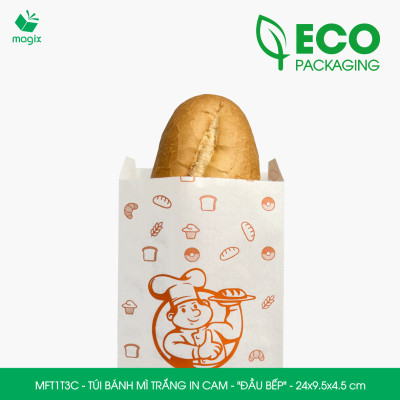 MFT1T3C - 24x9.5x4.5 cm - 100 Túi bánh mì Trắng, in sẵn họa tiết ĐẦU BẾP - Bao bánh mì Túi giấy thực phẩm an toàn