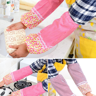 1 Đôi Bao Ống Tay Áo Làm Bếp Rửa Chén Chống Bám Bẩn Phong Cách Hàn Quốc Kẻ Sọc Vân Hoa