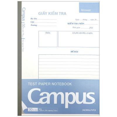 Giấy Kiểm Tra Kẻ Ngang Dạng Vở - Campus TPN-B5L30 (30 Tờ Đôi)