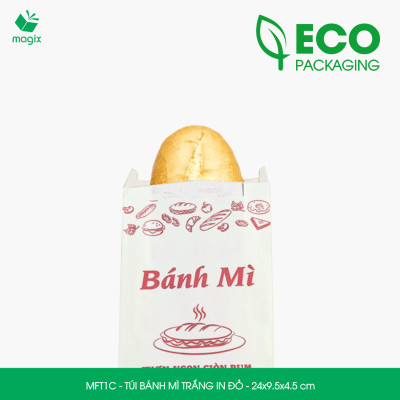 MFT1C - 24x9.5x4.5 cm - 100 Túi giấy bánh mì trắng có in