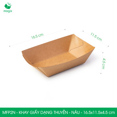 MFP2N - 16.5x11.5x4.5 cm - 25 khay giấy dáng thuyền đựng thức ăn, khay giấy đựng món tráng miệng