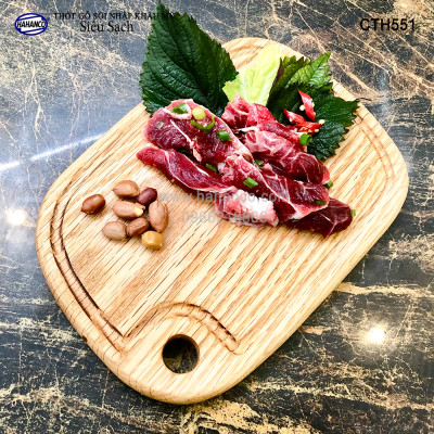 Thớt nhỏ gỗ Sồi Mỹ (OAK) có rãnh bao quanh (CTH551) hàng Xuất Khẩu Châu Âu - khay bánh mì/trái cây/ bít tết/ pizza/ phụ kiện chụp ảnh, bày món ăn trong nhà hàng - Sang trọng trên bàn ăn - HAHANCO
