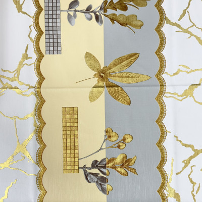 Khăn trải bàn W.751 caro - nhũ vàng 90 x 150 cm, không thấm nước, dễ làm sạch