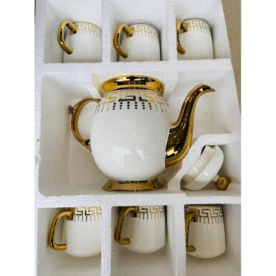 BỘ ẤM CHÉN KÈM KHAY SỨ CAO CẤP PHA TRÀ CÀ PHÊ TRẮNG HỌA TIẾT MẮT XÍCH