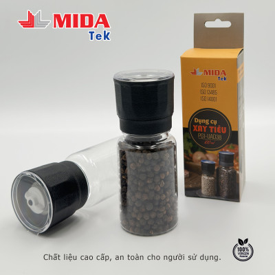 Dụng cụ xay tiêu MIDATEK cối xay ceramic chai nhựa dung tích 100ml miệng hũ 38mm