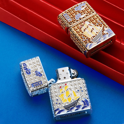 Vỏ Hột Quẹt Bật Lửa Hộp Quẹt Xăng Đá Zorro Z-KJ1248 Họa Tiết Sơn Mài Thuyền Buồm - Dùng Xăng Bấc Đá Cao Cấp