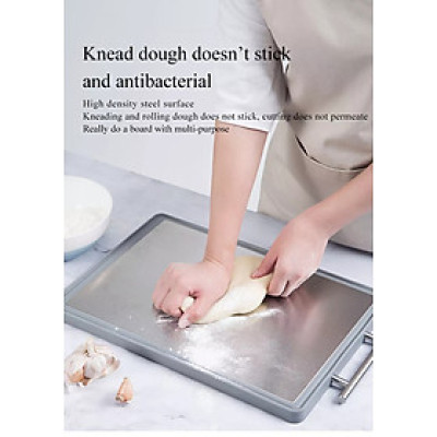 Thớt INOX 304 cao cấp với thiết kế 2 mặt bền bỉ, tiện lợi, an toàn cho sức khỏe: kháng khuẩn, chống nấm mốc, chống trơn trượt (SIZE LỚN)