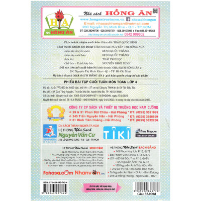 SÁCH - phiếu bài tập cuối tuần môn toán lớp 4 (dùng chung cho các bộ sgk hiện hành) ( HA)