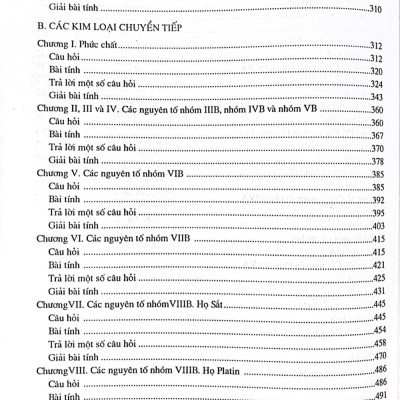 Bài tập Hoá học vô cơ, Quyển III, Hoá học các nguyên tố - A. Nguyên tố tiêu biểu, B. Kim loại chuyển tiếp