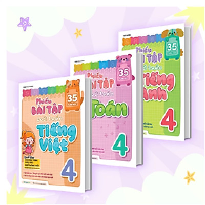 Sách Combo Phiếu Bài Tập Cuối Tuần Toán, Tiếng Việt, Tiếng Anh Lớp 4 (3 Cuốn)