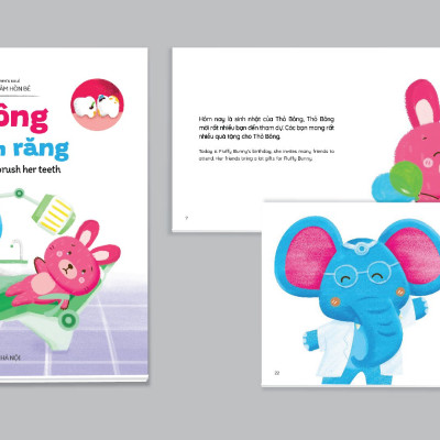 Full Set Ehon Kỹ Năng Sống Thỏ Bông- Phát Triển Tư Duy Tích Cực Cho Bé ( Song Ngữ Việt Anh) Bộ 10 Cuốn - Tặng Vòng Dâu May Mắn Cho Bé