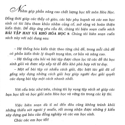 Bài Tập Hay Và Khó Hóa Học 9 (Tái Bản 2020)