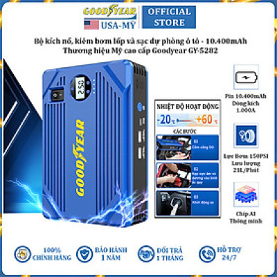 Bộ kích bình ắc quy kiêm bơm lốp và sạc dự phòng Goodyear GY-5282 dung lượng 10400mAh - Hàng Chính Hãng