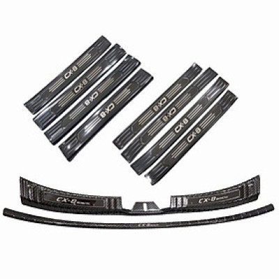 COMBO Nẹp bước chân và ốp chống trầy cốp Mazda CX8, CX-8 vân Carbon