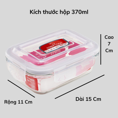 Bộ Hộp Thủy Tinh 2 Cái COBACOOK Đựng Thực Phẩm Chịu Nhiệt Hình Chữ Nhật Dung Tích 370ml -CCL32