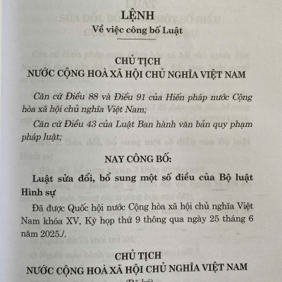 Luật Sửa Đổi, Bổ Sung Một Số Điều Của Bộ Luật Hình Sự Năm 2025
