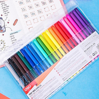 Bút màu lông 1.0mm Deli, 12 màu/18 màu/24 màu/hộp - fiber pen - EC10003/EC10013/EC10023 .