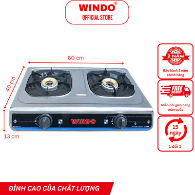 Bếp Gas Đôi WINDO - 618 Điếu Gang Đơn Mặt Inox -Bếp gas đôi 6 tấc điếu gang - Tiết kiệm gas- Hàng chính hãng